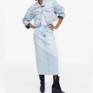 H&M Light Blue Denim Midi Skirt Size S